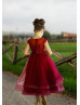 Pearl Beaded Neck Lace Tulle Flower Girl Dress With Horsehair Hem